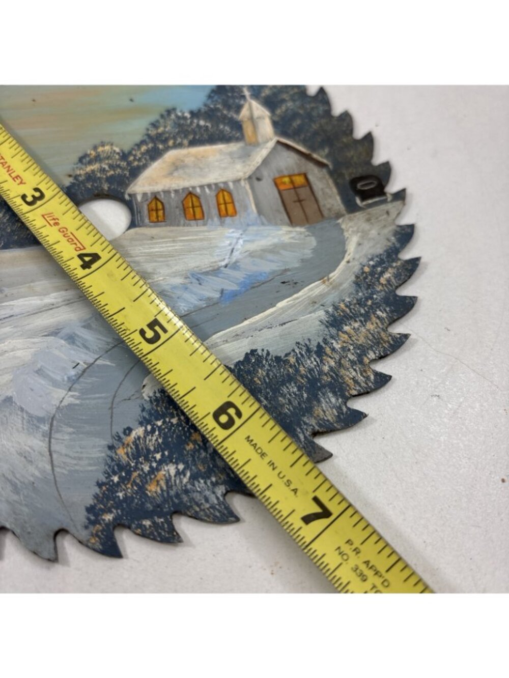 Vintage Hand Painted Saw Blade 6.5 Inches Snowy Country Church Vintage Auto - Picture 4 of 5